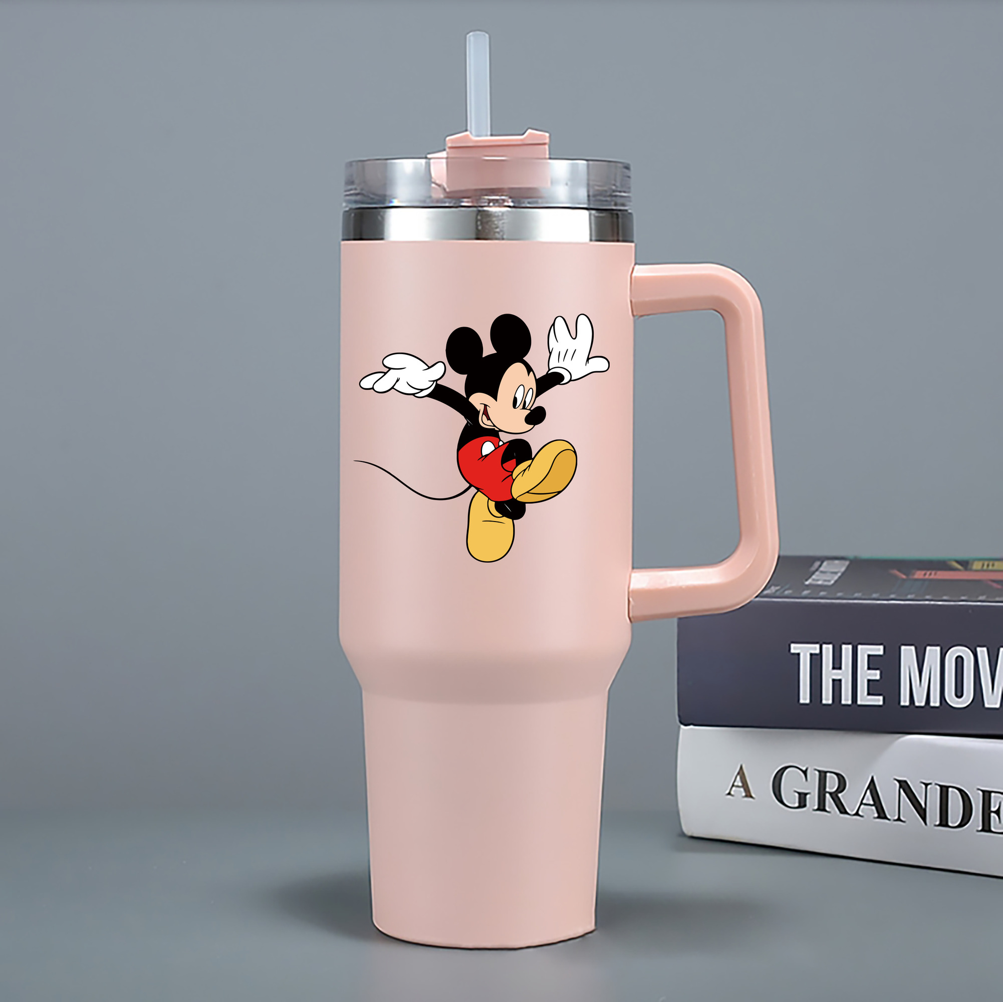 （画像用） ミッキーマウス Mickey Mouse 1200mL車用タンブラー - クリスタルステッカー（プラスチックストロー付き）
